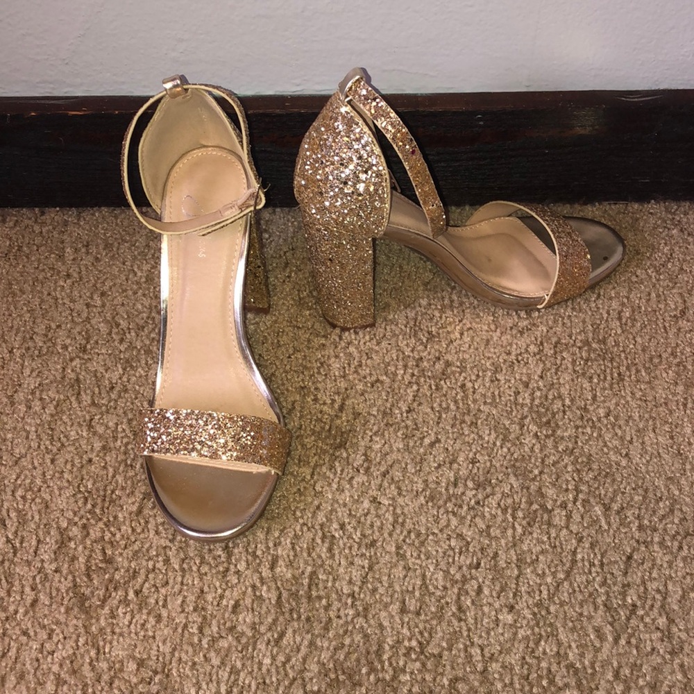 Gold block heels.